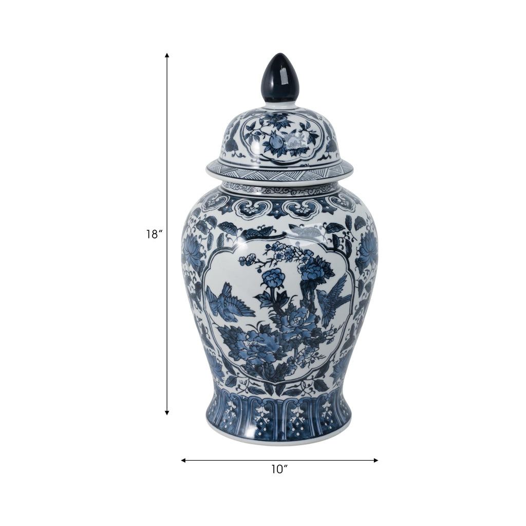 Decorative Chinoiserie Temple Ceramic Jar, 19", Blue
