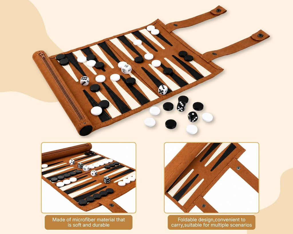 Travel Backgammon Set, Roll Up Backgammon Game Set, 12.6 X 10