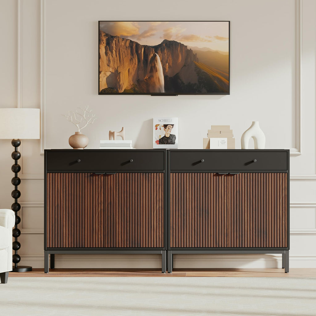 Sideboard Buffet Cabinet Storage, Modern Console Fluted Credenza