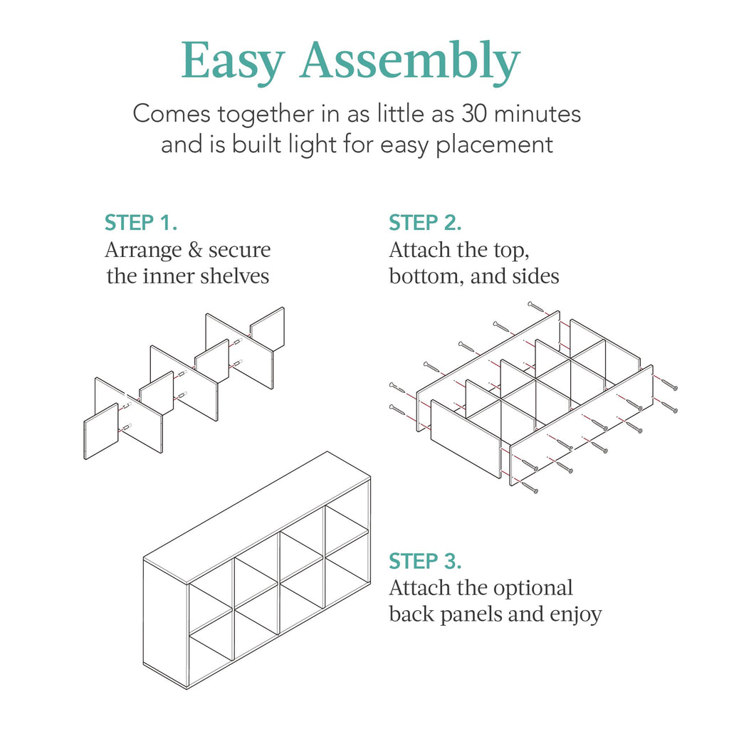 8-Cube Storage Organizer, 11in Shelf Opening, Bookcase, Display Shelf, Customizable w/ 3 Removable Back Panels