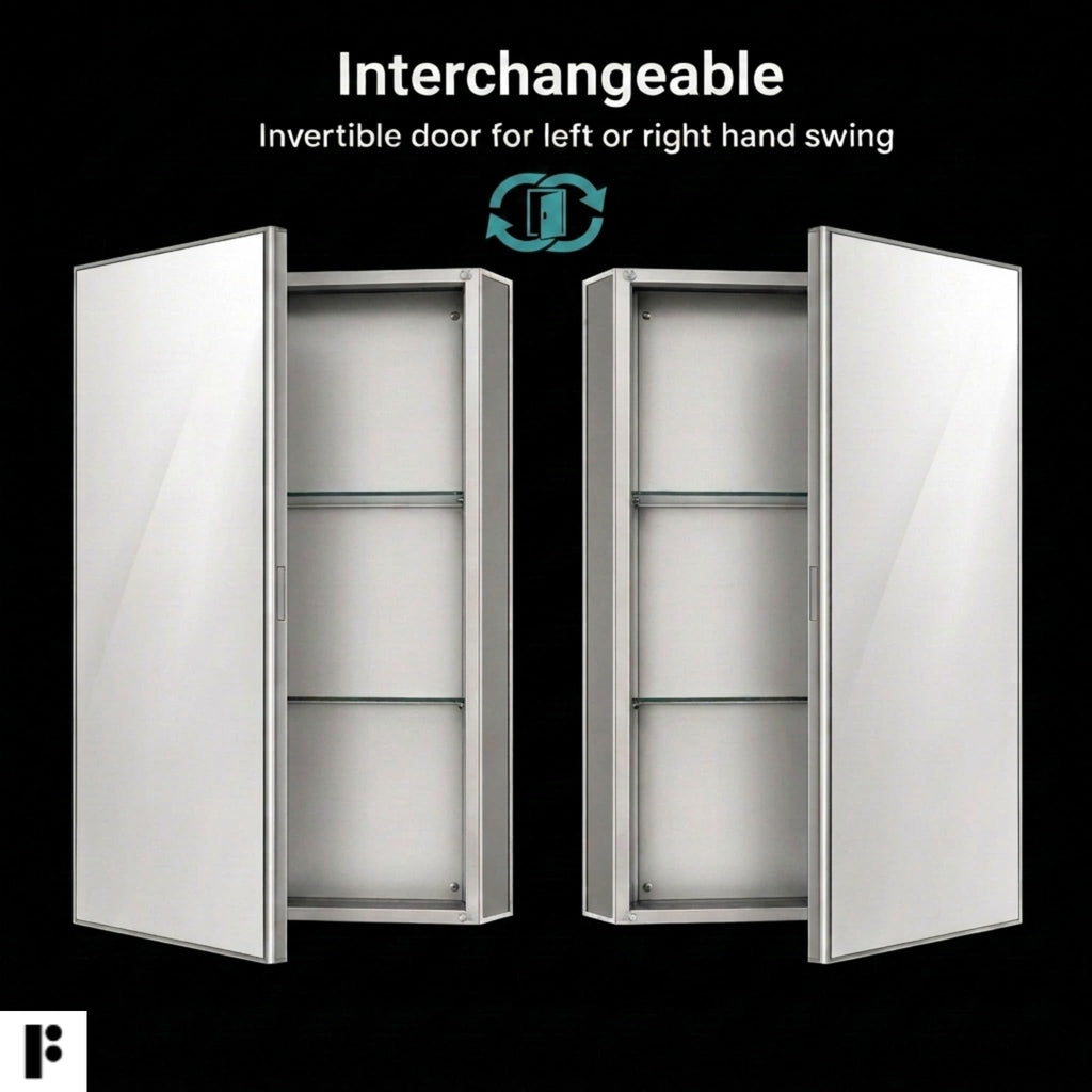 24" x 30" Bathroom Medicine Cabinet, Aluminum Bathroom Vanity, Recessed Medicine Cabinet/Surface Mount, Left and