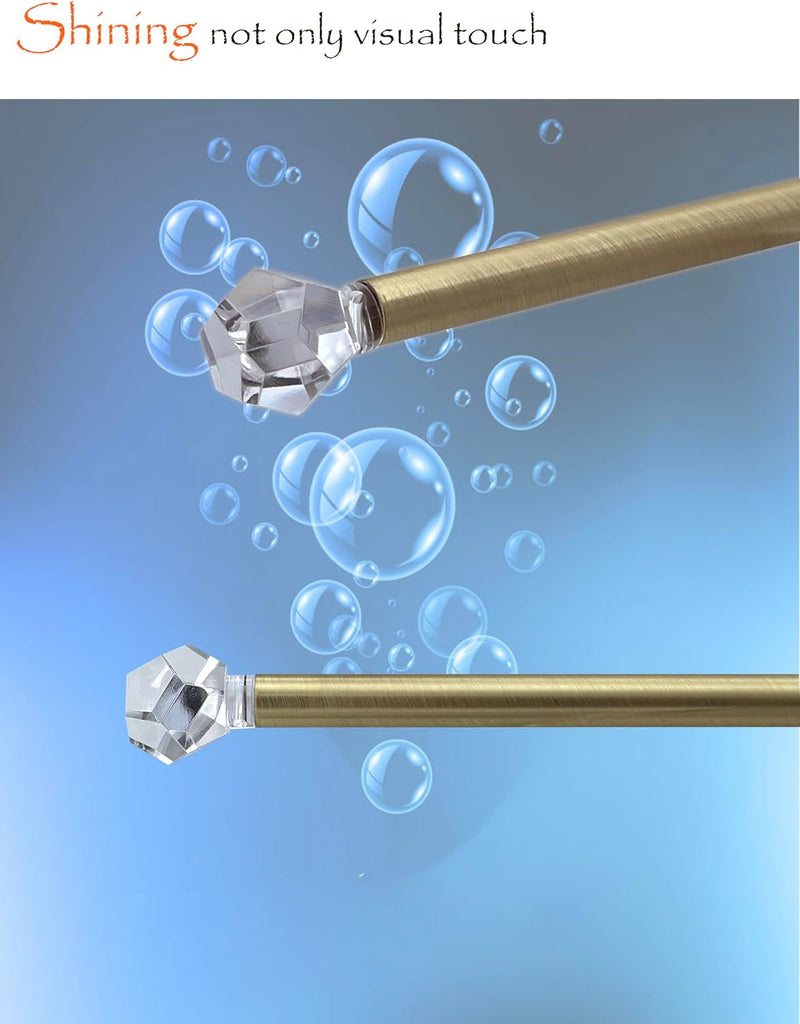 3/8" Sash Curtain Rods with Clear Crystal Ball Finials, 16 to 28 Inch Adjustable, for French Door & Sidelights, Brass