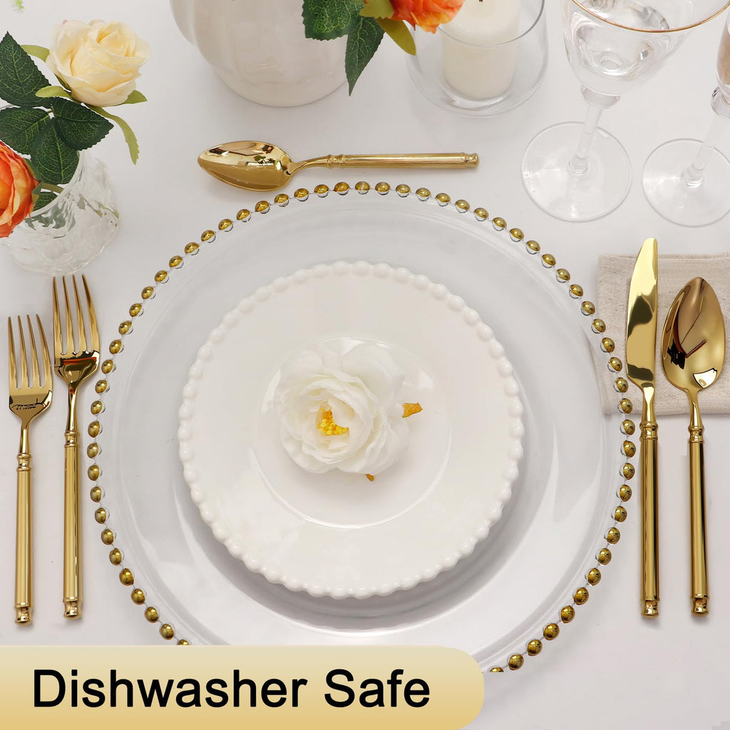 Gold Silverware Set 18/10 Stainless Steel Vintage Flatware Set, 20-Piece Hand Forged Mirror Gold Finish Cutlery