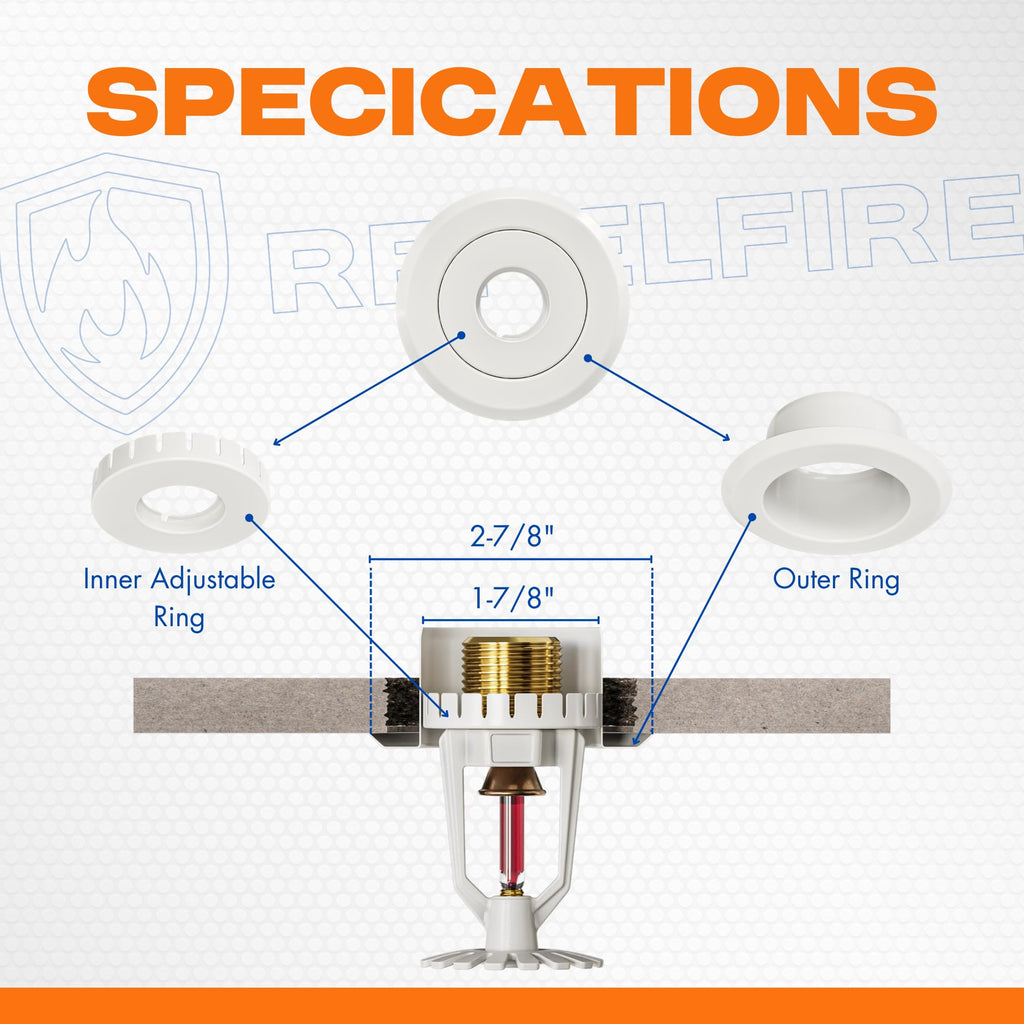 Recessed Fire Sprinkler Escutcheon 1/2 in. IPS - 2 Piece in White - Depth Adjustment Range up to 3/4 in. for Fire