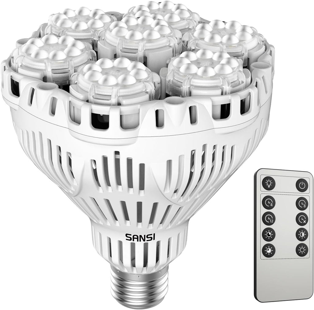 Dimmable Grow Light Bulb Full Spectrum, High PPFD 40W (600 Watt Equiv) with Remote, Auto On Off Timing 4 8 12 Hrs