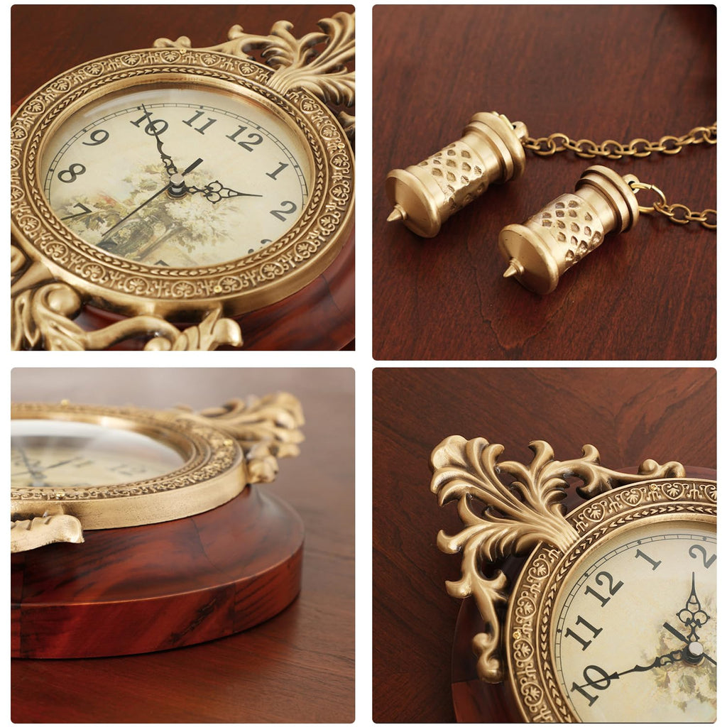 9-inch Vintage Wood Wall Clock with Swinging Pendulum