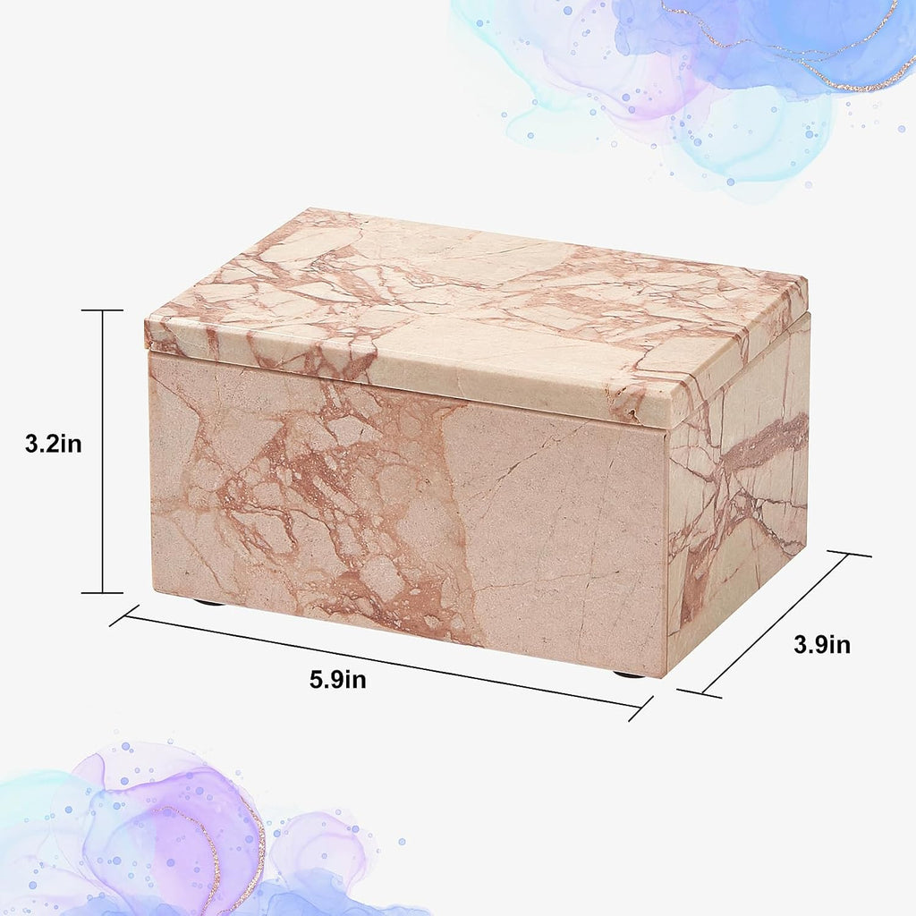 Natural Marble Storage Box with Lid, Rectangular Organizer for Jewelry