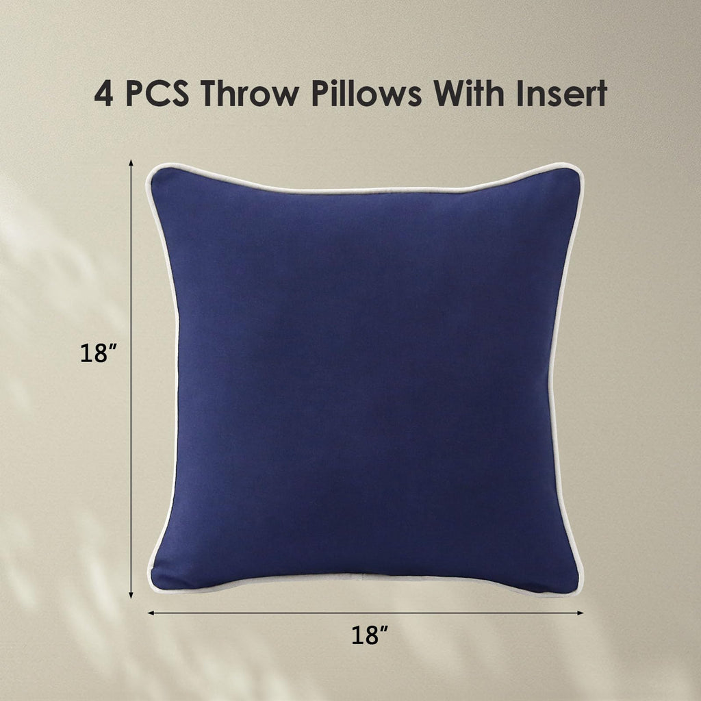 Decorative Outdoor Water Repellent Throw Pillows with Inserts, Set of 4, 18" x18" Pillows, Backyard, Bed, Couch, and