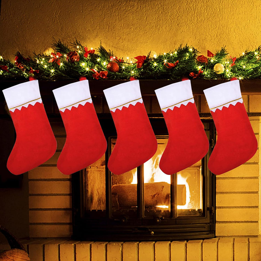 Christmas Stockings Bulk 15 Inches Red Felt Xmas Stockings Holiday Big Santa Stockings for Fireplace Hanging - Set of 24