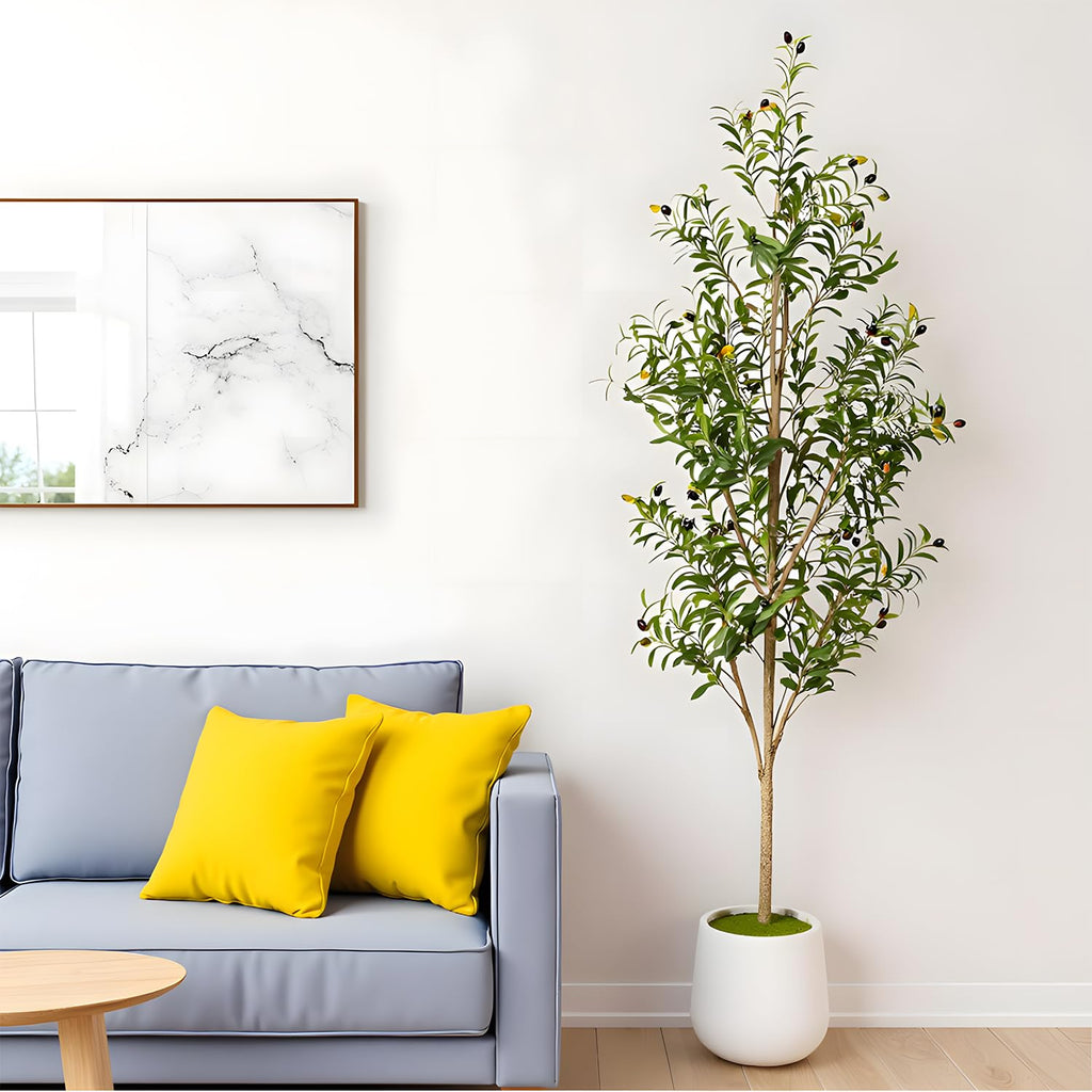 Artificial Olive Tree with White Pot - 6FT Faux Tree Decor.