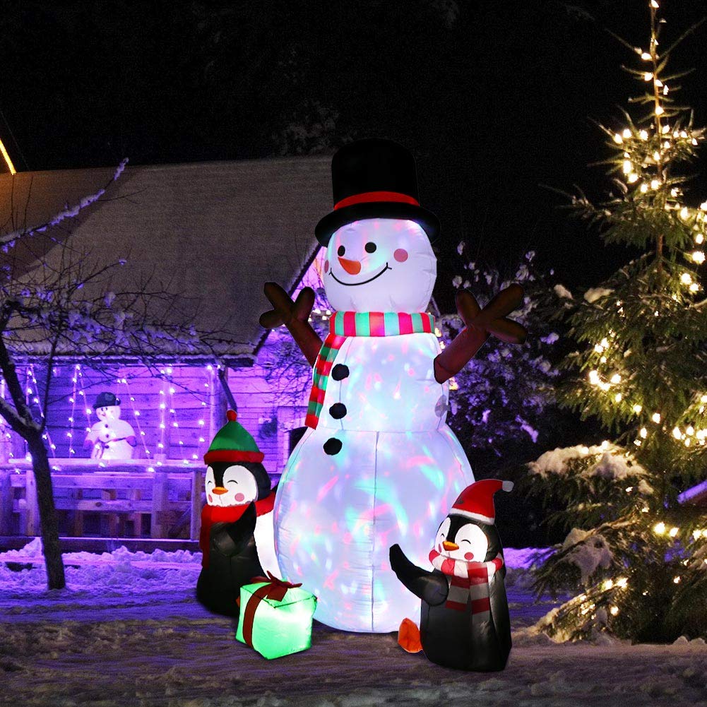 6ft Christmas Inflatables Outdoor Decorations, Blow Up Snowman Penguins Inflatable with Rotating LED Lights for