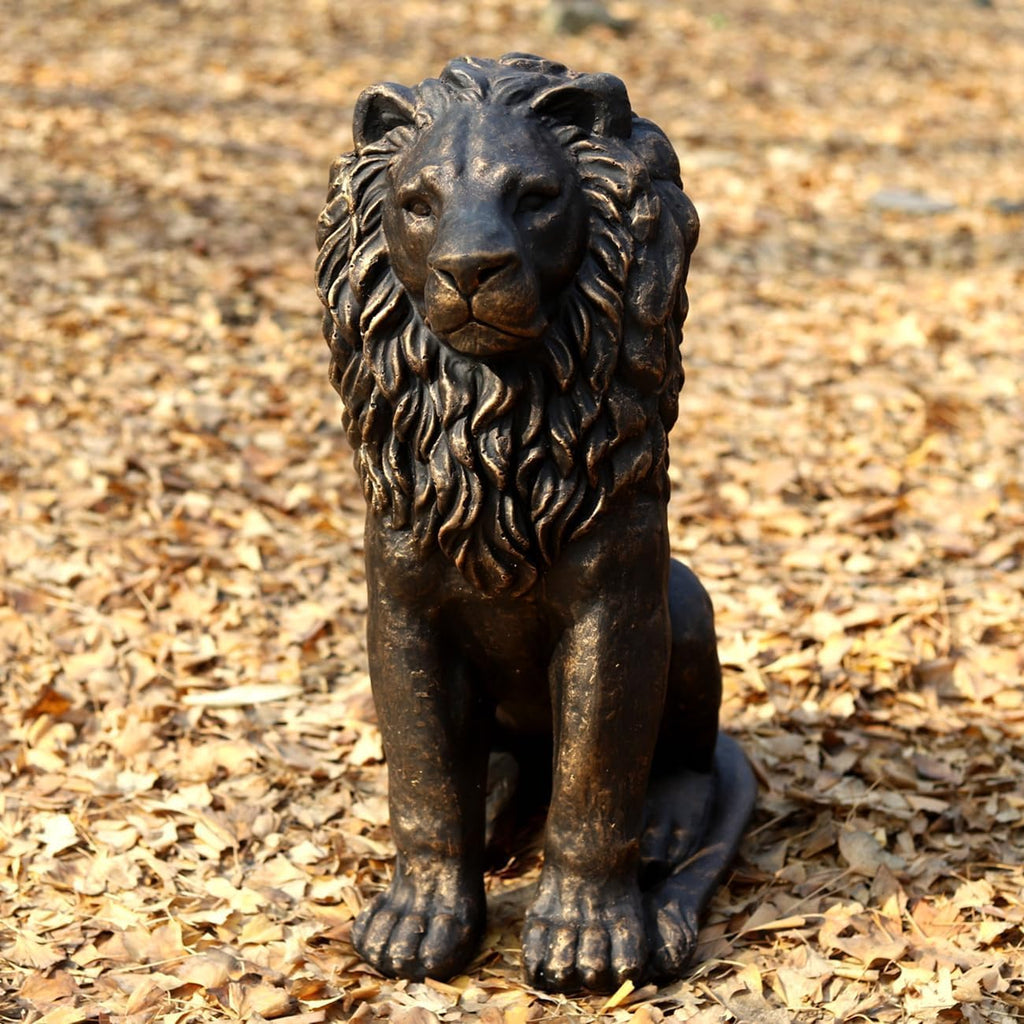 23" H Guardian Lion Statue Sculpture Home Garden Decor Bronze | sitting outdoor patio yard lawn bronze entryway porch