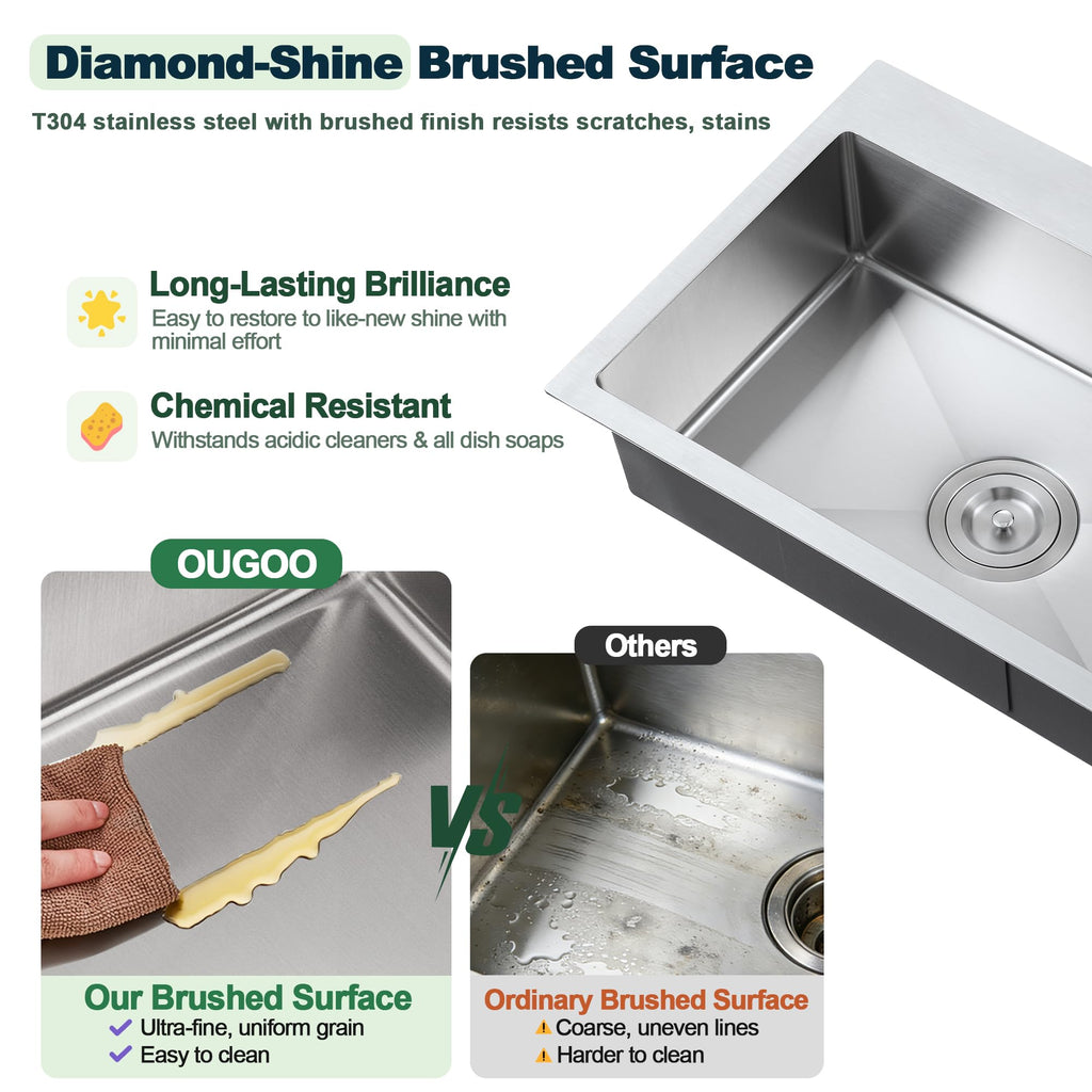 22 x 16 inch Kitchen Sink, Drop-in Tight Radius Brushed Stainless Steel Topmount Kitchen Sink Single Bowl