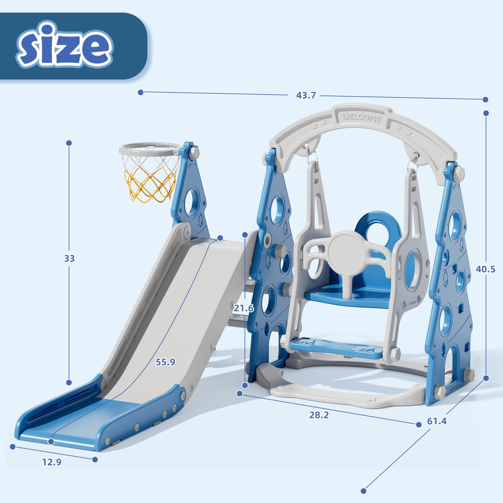 4-in-1 Toddler Swing and Slide Set, Toddler Slide Ages 1-3, Blue