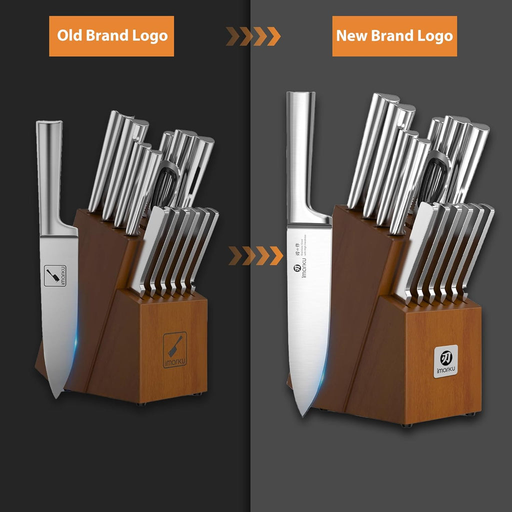 15-Piece Knife Block Set Built-in Sharpener, Japanese High Carbon Stainless Steel Kitchen Knife Set, Dishwasher Safe