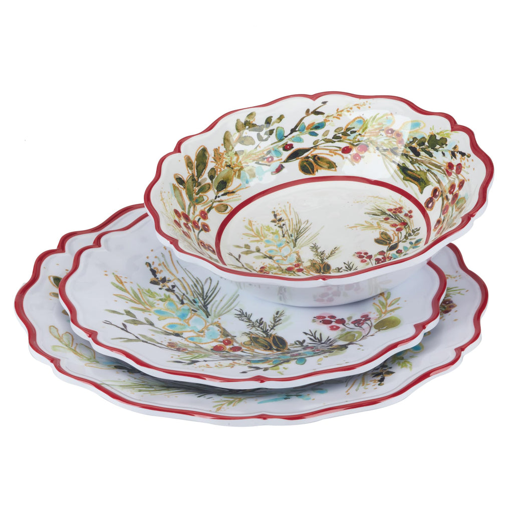 Christmas Gatherings 12 pc Melamine Dinnerware Set, Service for 4