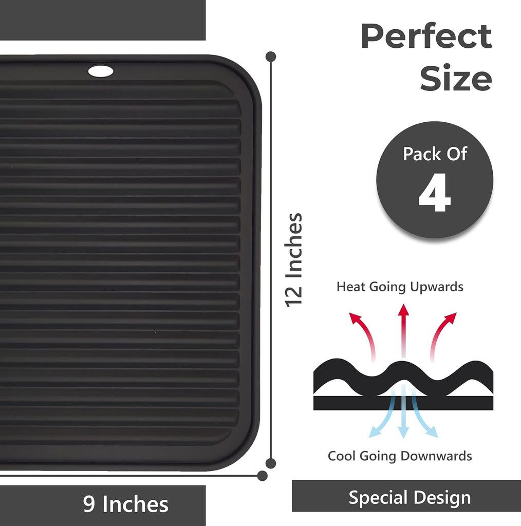 Silicone Trivets for Hot Dishes, Pots, Pans (4 Pack) - Heat-Resistant Pot Holders Countertop Mats - Silicone Trivet - Set of 4