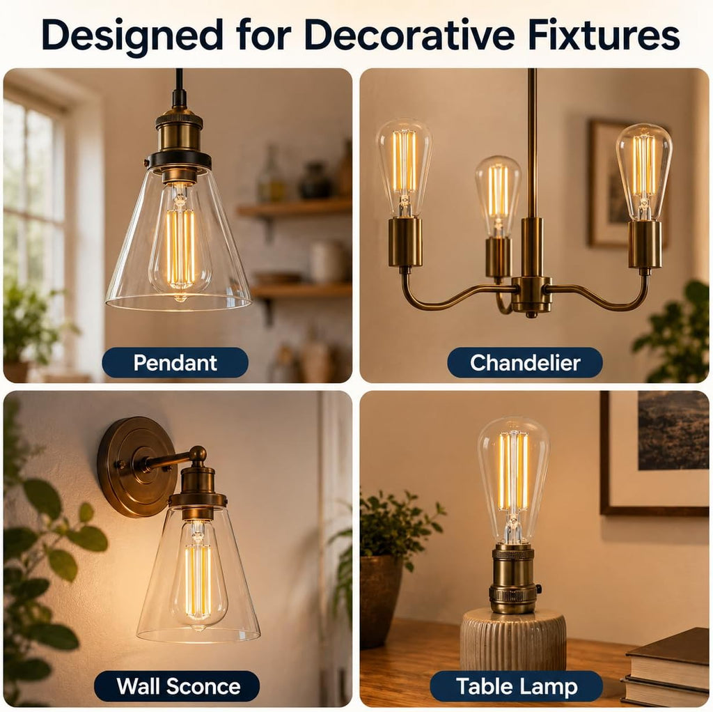 ST58 LED Edison Bulb 1800K Amber Warm Dimmable, circadian Light Bulb,Blue Light Blocking Sleep Light, 8W 60W