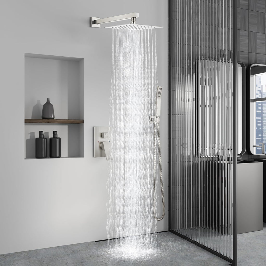 Shower Faucet Set with Handheld Brushed Nickel 12 Inch Head