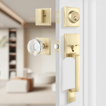 Crystal Glass Entry Door Knob and Single Cylinder Deadbolt Lock and Key