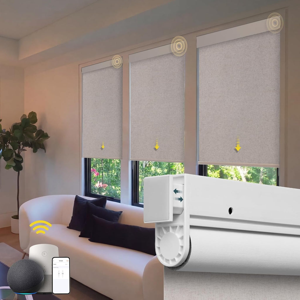 Motorized Blinds No Drill Automatic Blinds for Windows Cordl - Light Linen