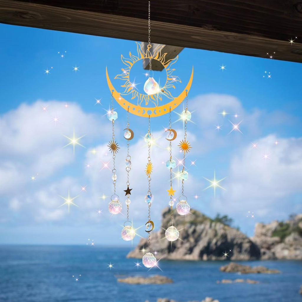 Sun and Moon Crystal Suncatcher Large Prism Wind Chimes for Window