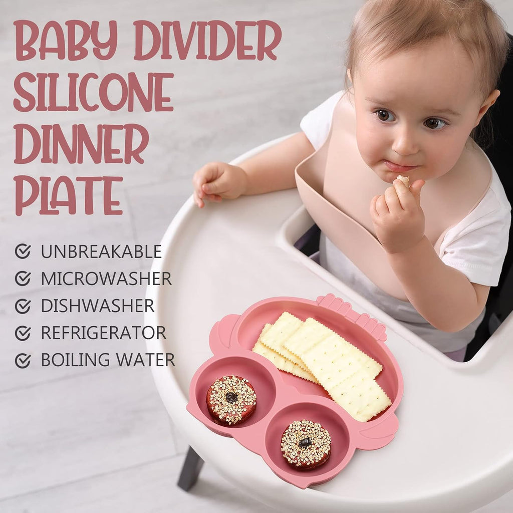 4 Pcs Silicone Baby Plates Toddler Suction Plates Divided Baby Dishes Cute Animal Kids Plates for Toddlers Baby