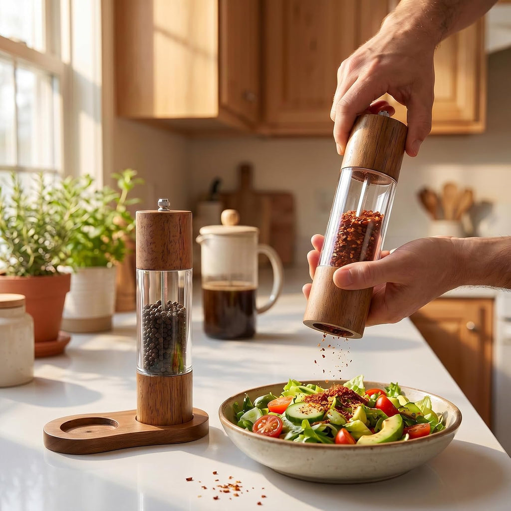 Wooden Salt and Pepper Grinder Set, Manual Salt and Pepper Mills, Wooden Shakers with Adjustable Coarseness