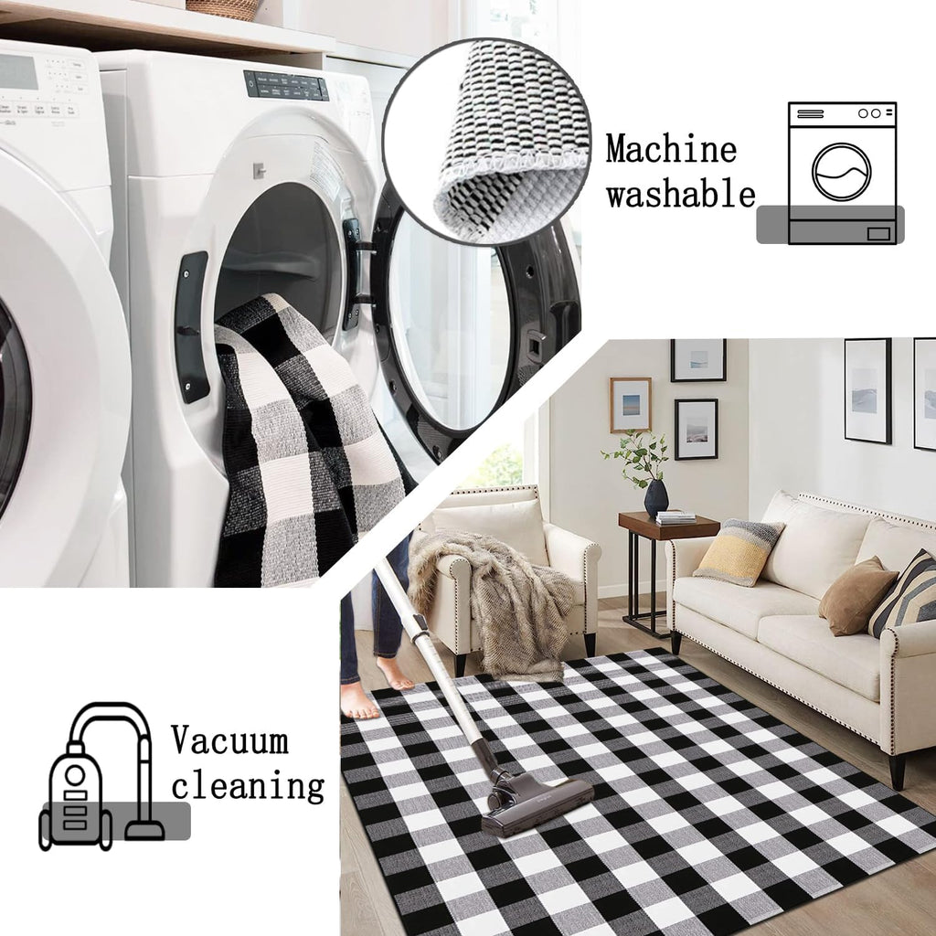 Buffalo Plaid Rug Black and White Check Rug Washable Checkered Area Rug for Farmhouse/Entryway//Living