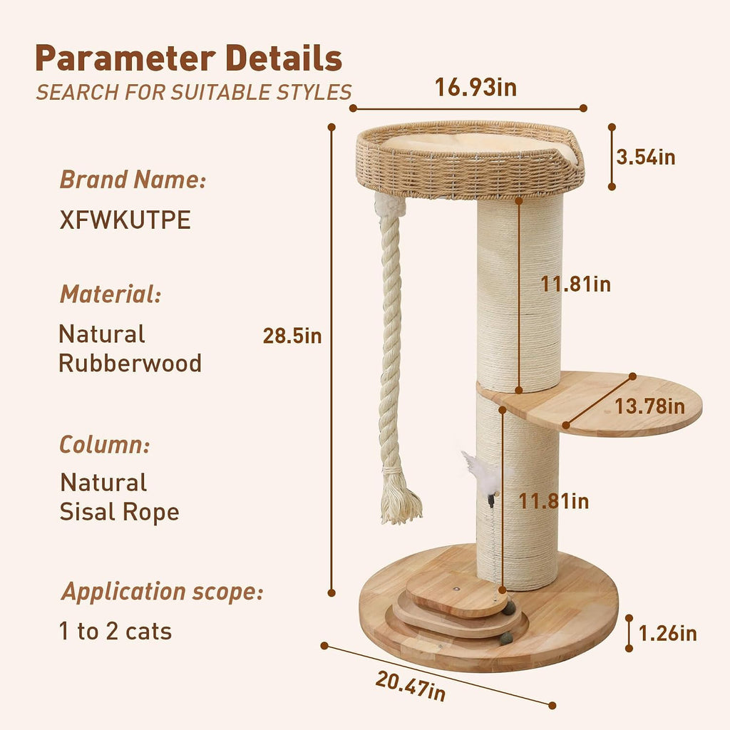 28.5in Wooden Cat Tree for Large Cats, Modern Cat Tower