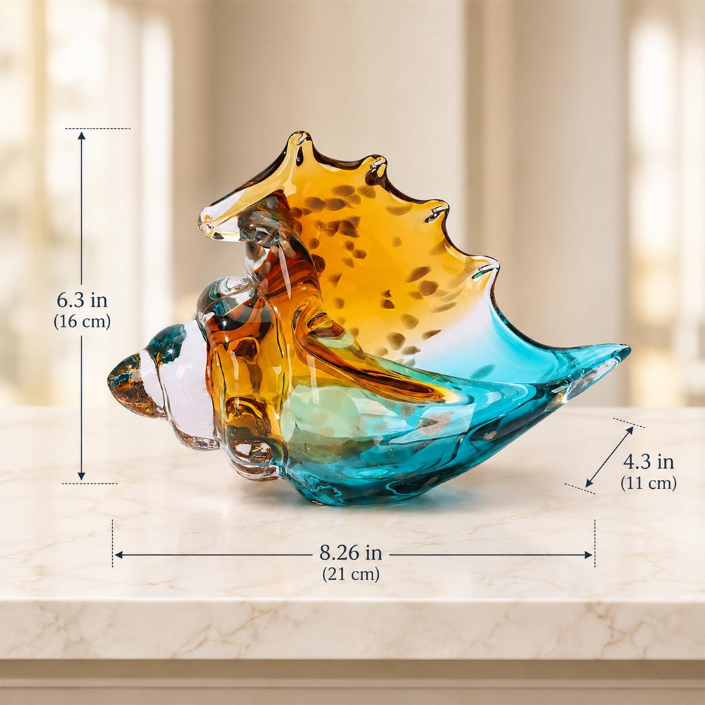 Sea Glass Art Figurines Hand Blown Conch Shell Sculpture, Coastal Art Decor