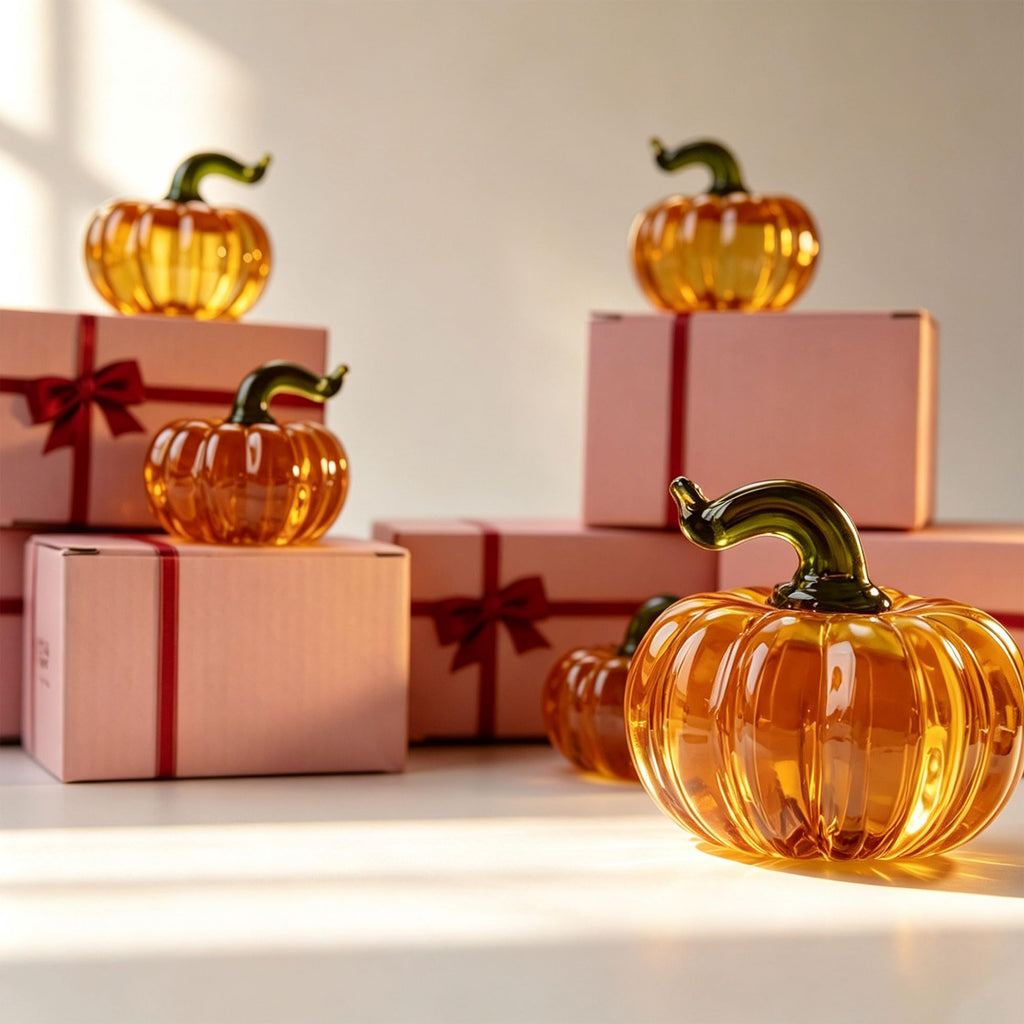 6-Piece Mini Glass Pumpkin Figurines for Decorating, Pumpkins Fall Decor