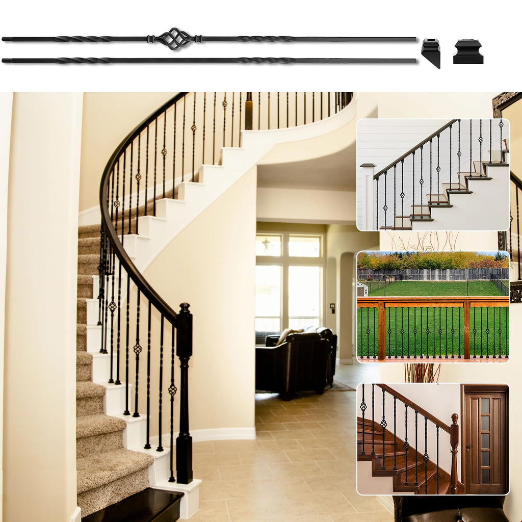 Wrought Iron Balusters, 10 Pack Metal Deck Spindles, 1/2" Deck Balusters Hollow Iron Spindles, Staircase Baluster (5