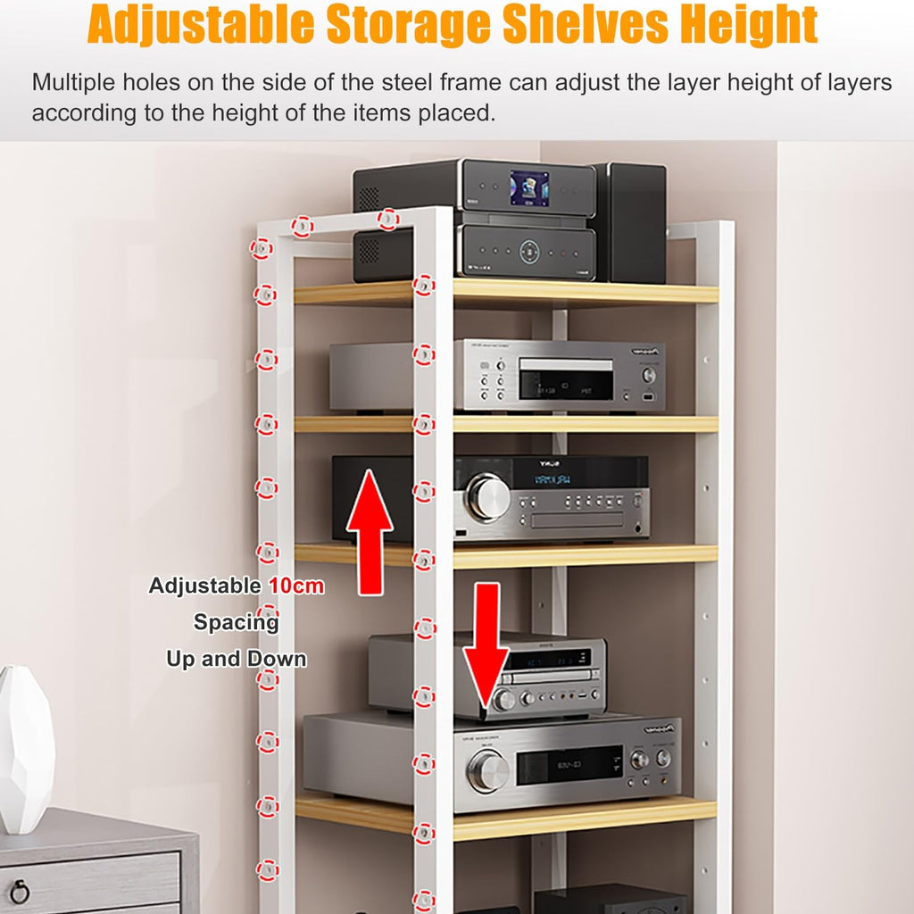 7 Tier Av Media Stand With Wheels, 55in Adjustable Audio Rack