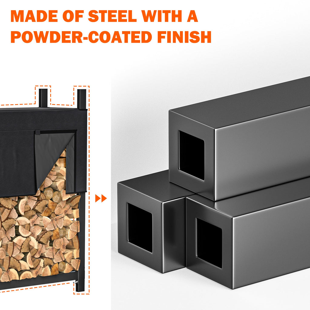 4ft Heavy Duty Firewood Rack with Waterproof Cover