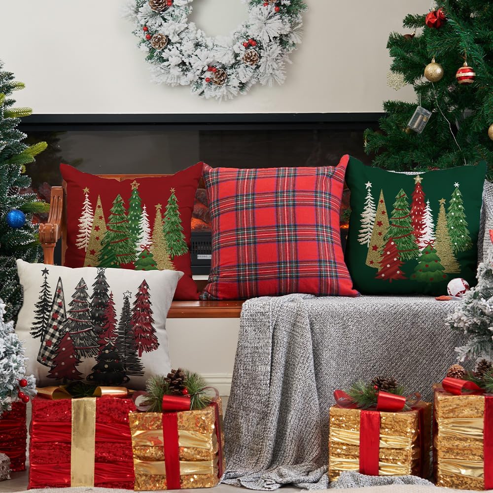 Christmas Pillow Covers 20x20 Inch Xmas Tree Decorative Red Throw Pillows Winter Christmas Decor Couch - Set of 2