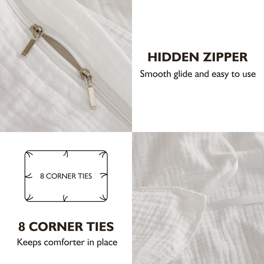 Muslin Cotton Duvet Cover Set Linen Like Cream White King