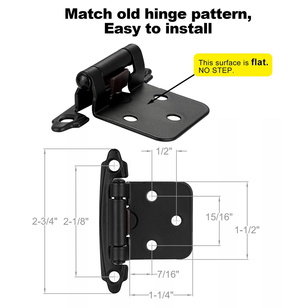 Matte Black Kitchen Cabinet Hinges, 1/2" Overlay, 10 Pack