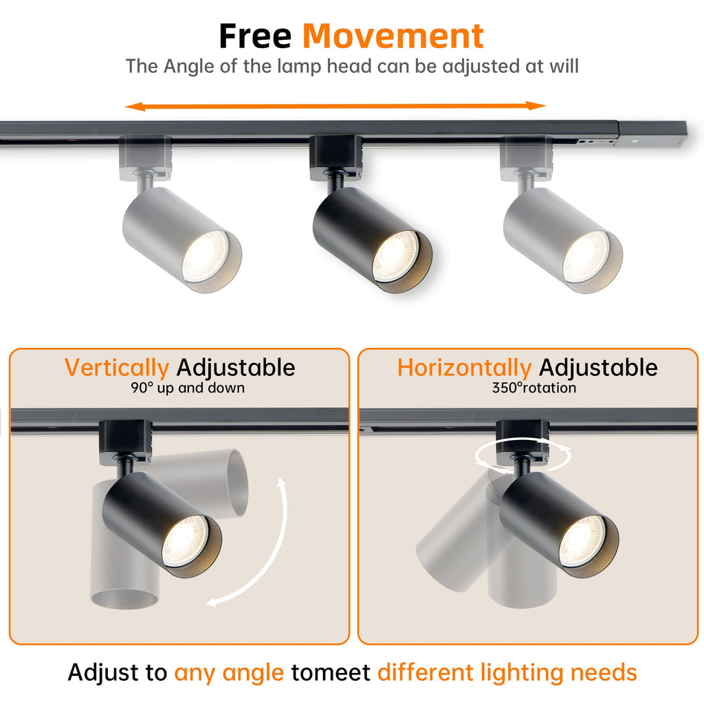LED Track Lighting Kit with Floating Canopy Connector, 4-Light H Type Rail System with 3.3FT Rails, Dimmable