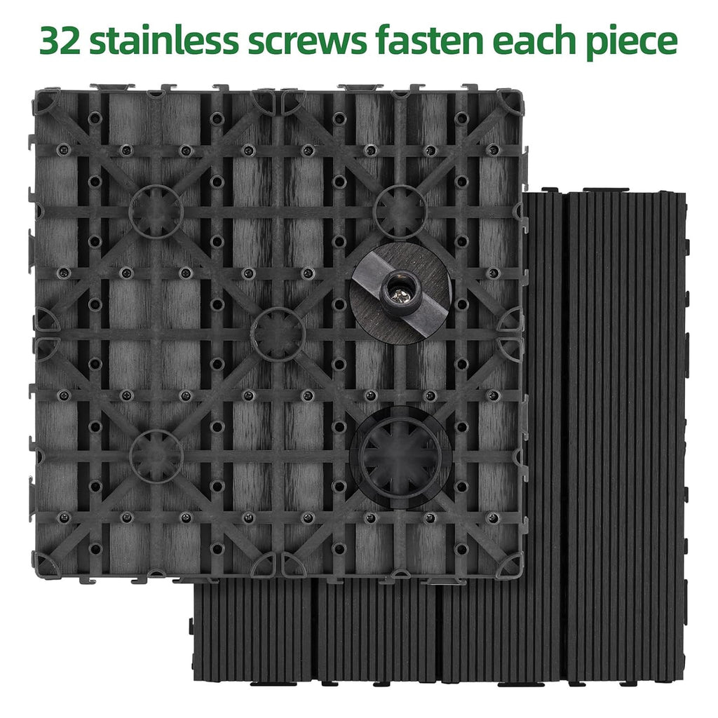 9 PCS Heavy-Duty & Recyclable Wood-Plastic Interlocking Deck Tiles 11.8" x 11.8"- Outdoor and Indoor for Patio