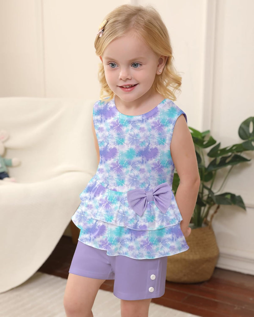 Toddler Girl Clothes, 2Pcs Baby Girl Summer Outfits Sleeveless Bow Knot Tank Shirts Tops + Shorts Clothing Sets