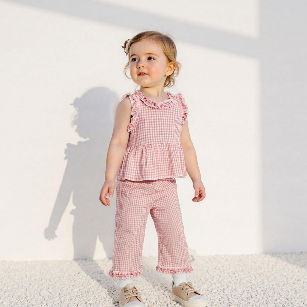 Toddler Girl Clothes Baby Summer Outfit Plaid Ruffle Sleeveless Vest Tank Tops Pants Set 12 18