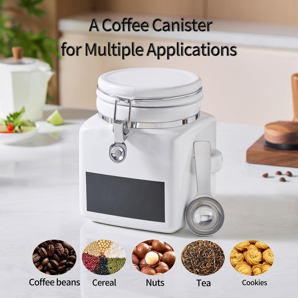 Ceramic Coffee Canister with Airtight Lid and Scoop, Large 74 Fl Oz / 2.2 L Kitchen Food Storage Container Jar for