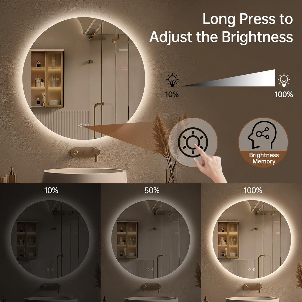 Round Backlit Mirror Bathroom 30", Circle LED Mirror