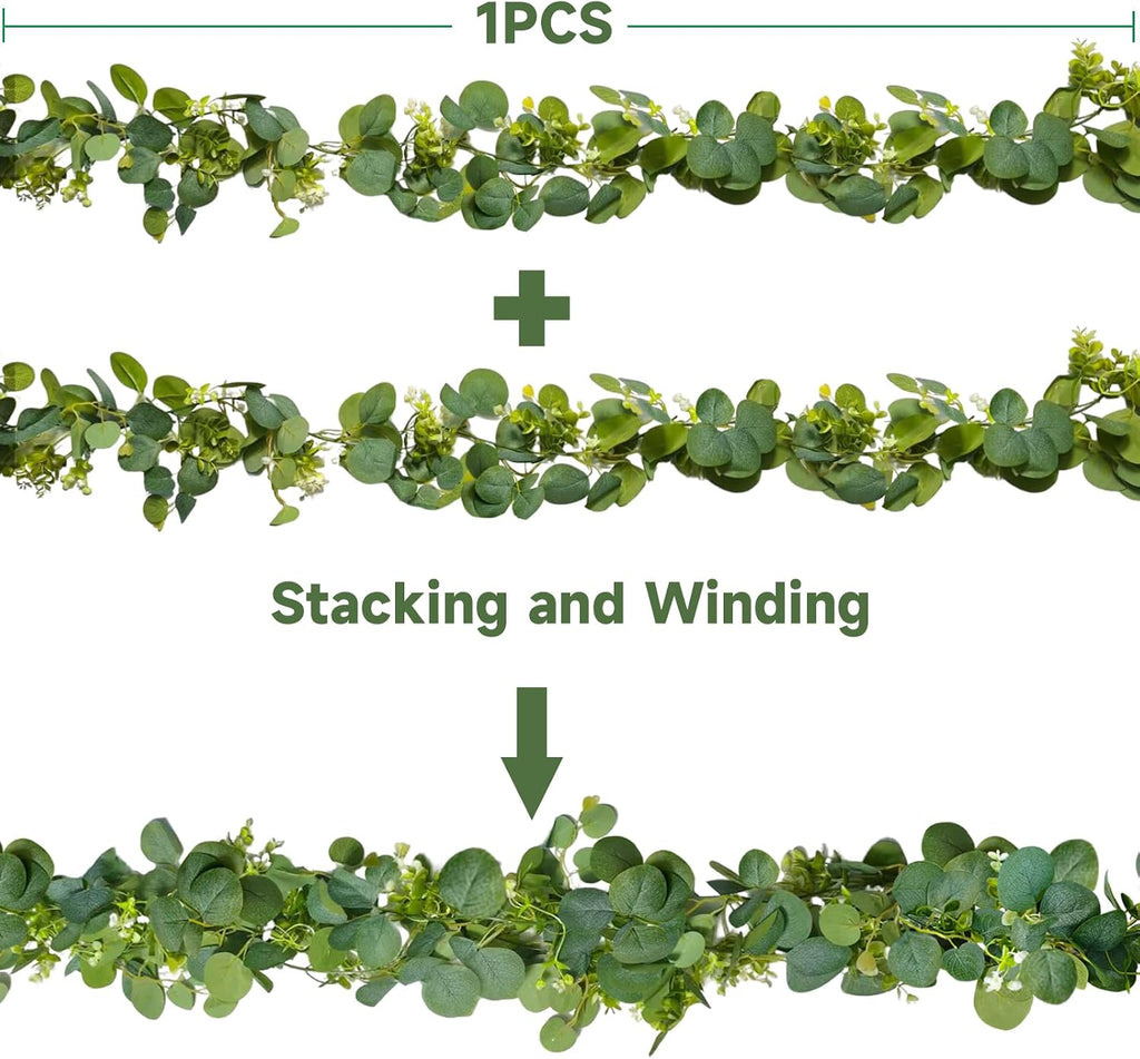 4 Packs 5.74 Ft Artificial Eucalyptus Garland Leaves with Flowers Artificial Fake Greenery Hanging Vines for Wedding