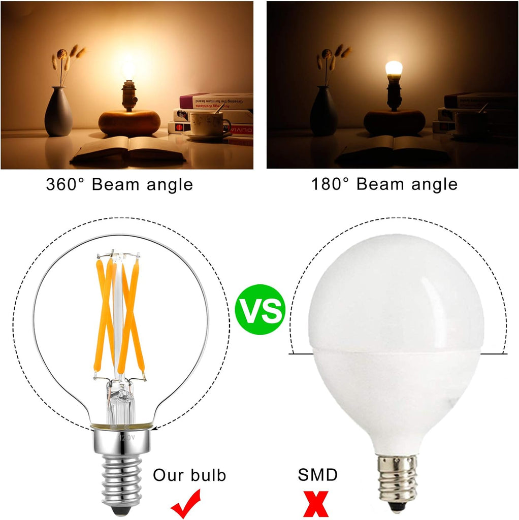 G16.5 E12 Candelabra Bulb 40 watt,Warm Light Bulbs,2700K,6Pack