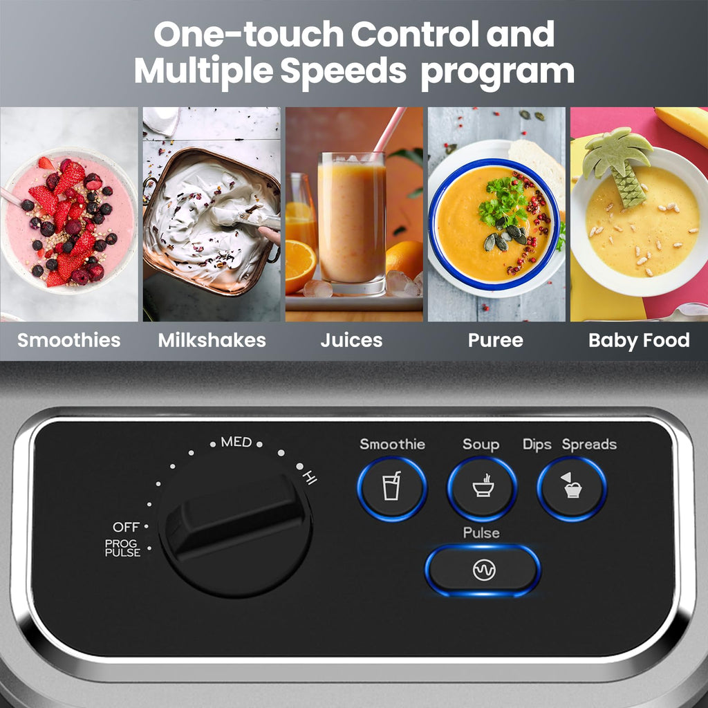 1500w Blender with Pre-set Blending Programs, 64oz Heavy Duty Profession-grade Blender for Smoothies, Soups, Dips