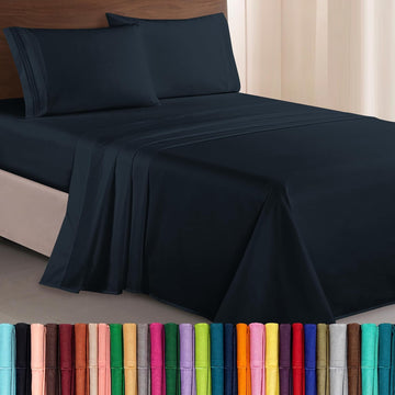 1500 Premier Hotel Quality 4-Piece Bed Sheet Sets, Deep Pockets - Luxurious Wrinkle Free & Fade Resistant, King, Black
