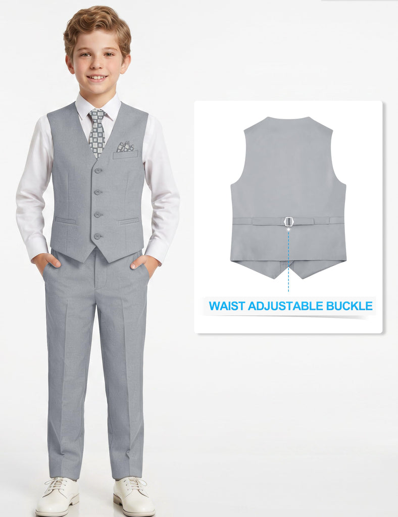 Boys Piece Formal Slim Fit Vest Suit Set, Light Gray, 14