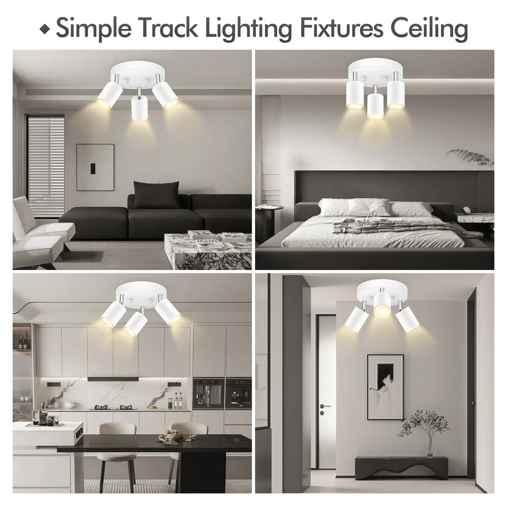 3 Light Track Lighting Fixtures Ceiling, Matte White Round Directional Ceiling Spotlight, GU10 Flush Mount Track